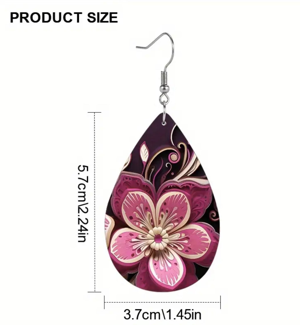 Beautiful Pink Flower Leather Earrings