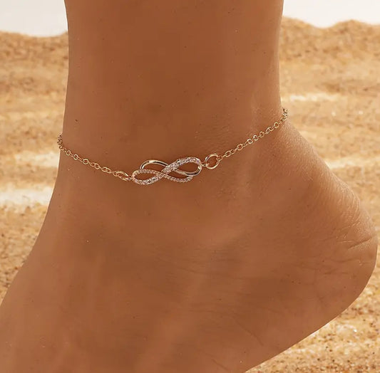 Beautiful Infinity Symbol Anklet Bracelet w/Rhinestones