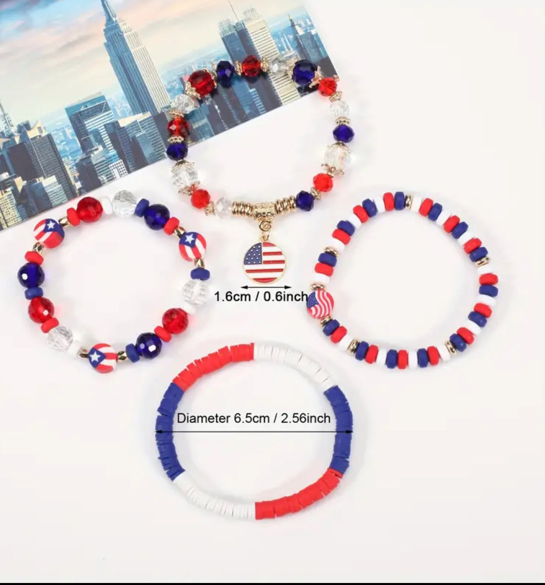 USA Flag Shape Pendant Beaded Stackable Bracelet
