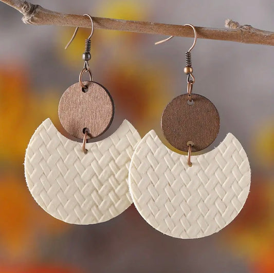 Beautiful Handcrafted Leather Crescent Shape with Retro Charm Earrings