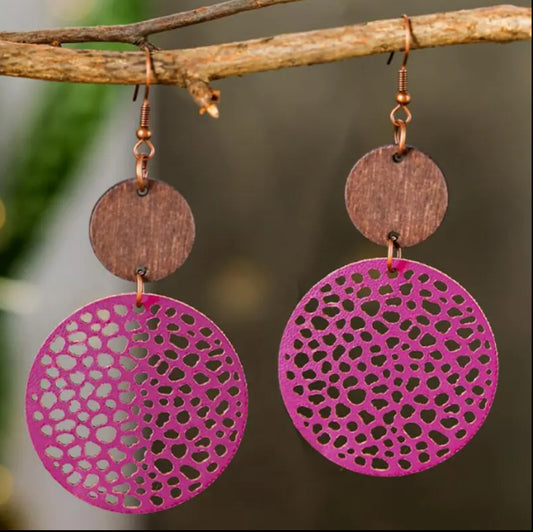 Beautiful Wooden Pink Dangle Earrings