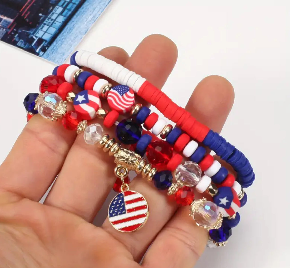USA Flag Shape Pendant Beaded Stackable Bracelet
