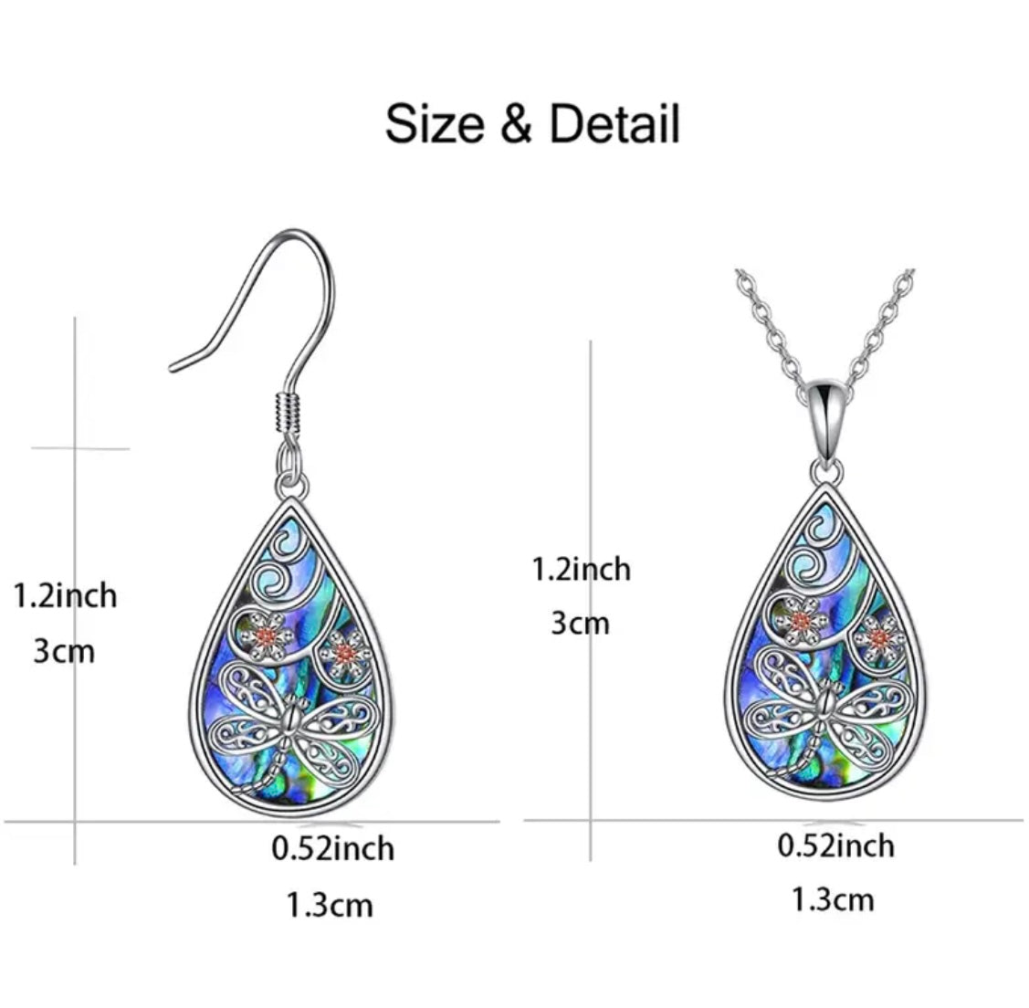 Beautiful Dragonfly With Flower Water Drop Necklace Earrings Set