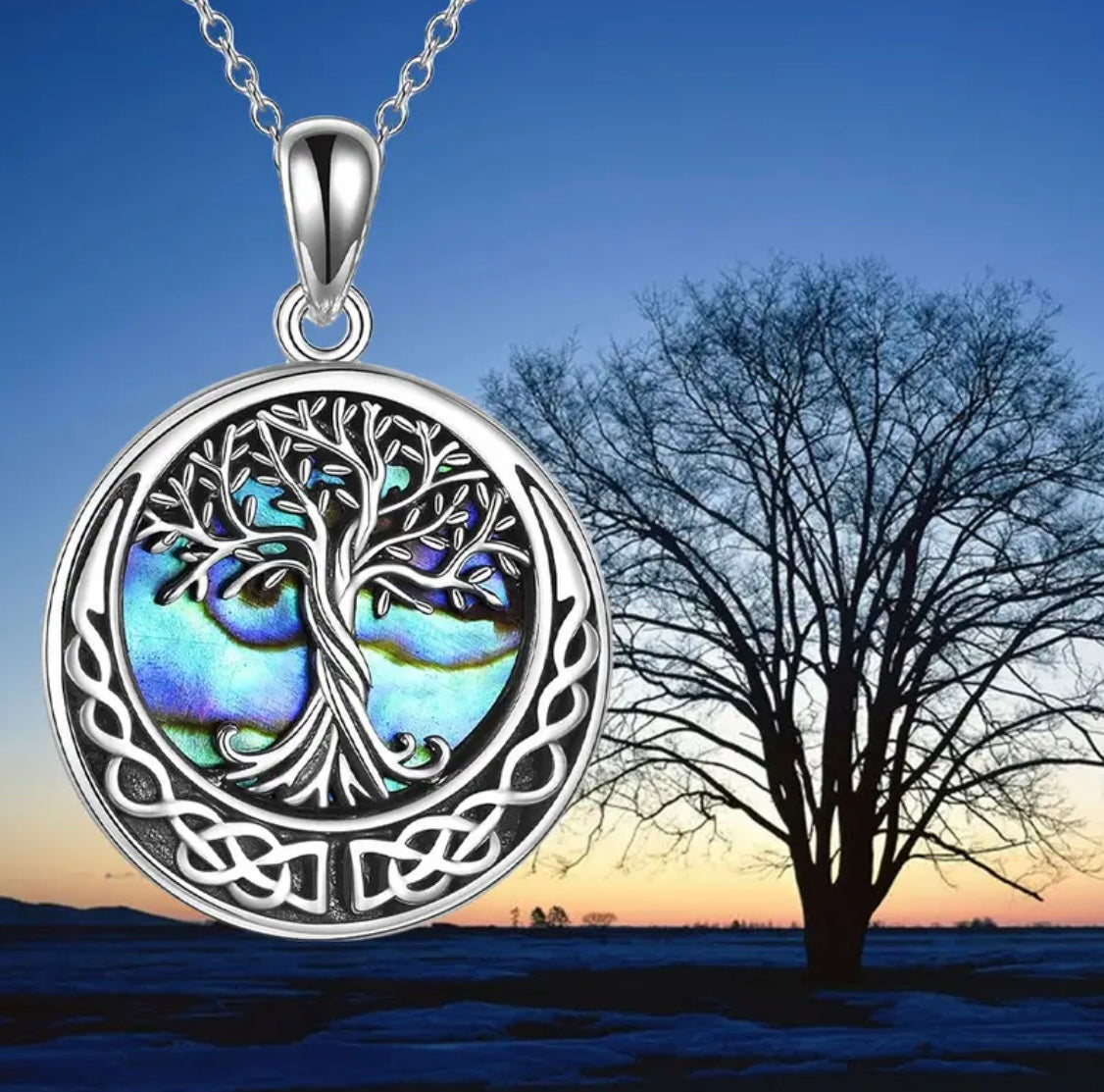 3pcs Beautiful Tree Of Life Round Pendant Necklace & Earrings Set