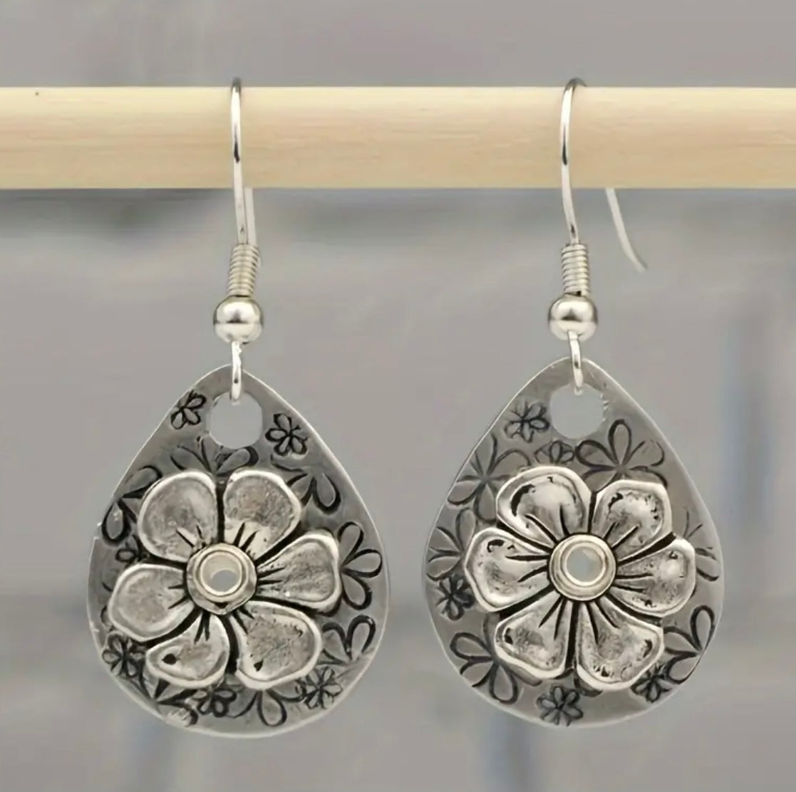 Beautiful Antique Carved Flower Earrings