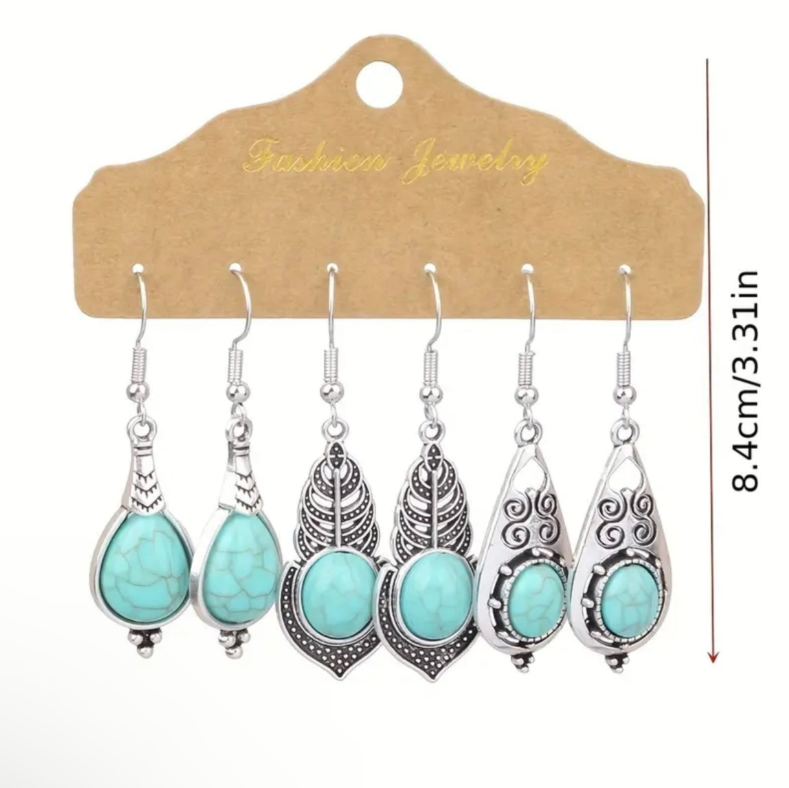 3 Pairs Turquoise Dangle Earrings