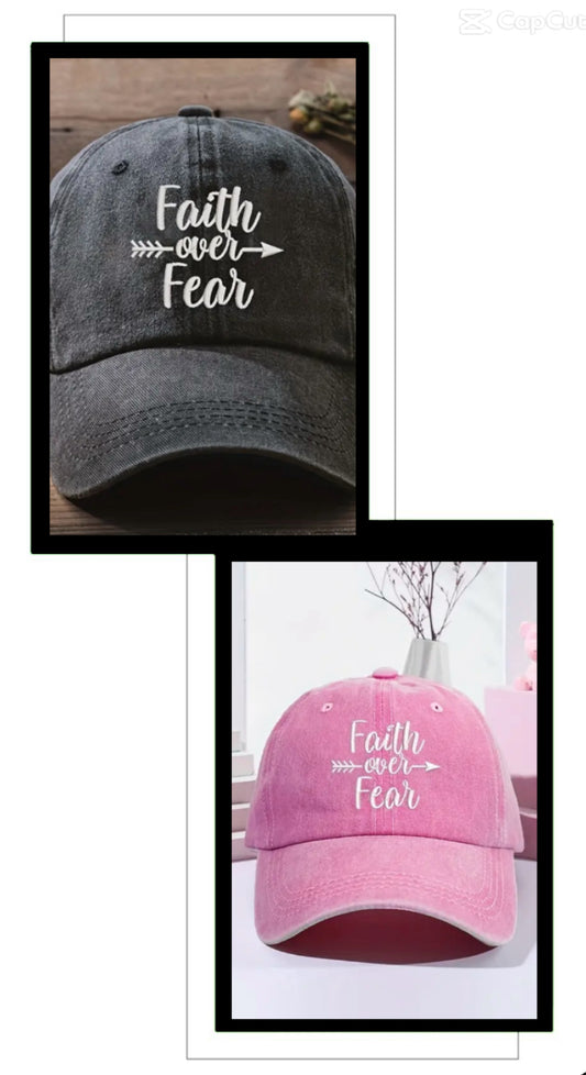 Faith Over Fear Embroidered Distressed Hat