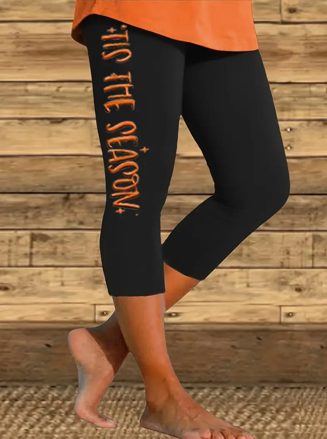 Vibrant Football & Pumpkin Print Skinny Cropped Leggings