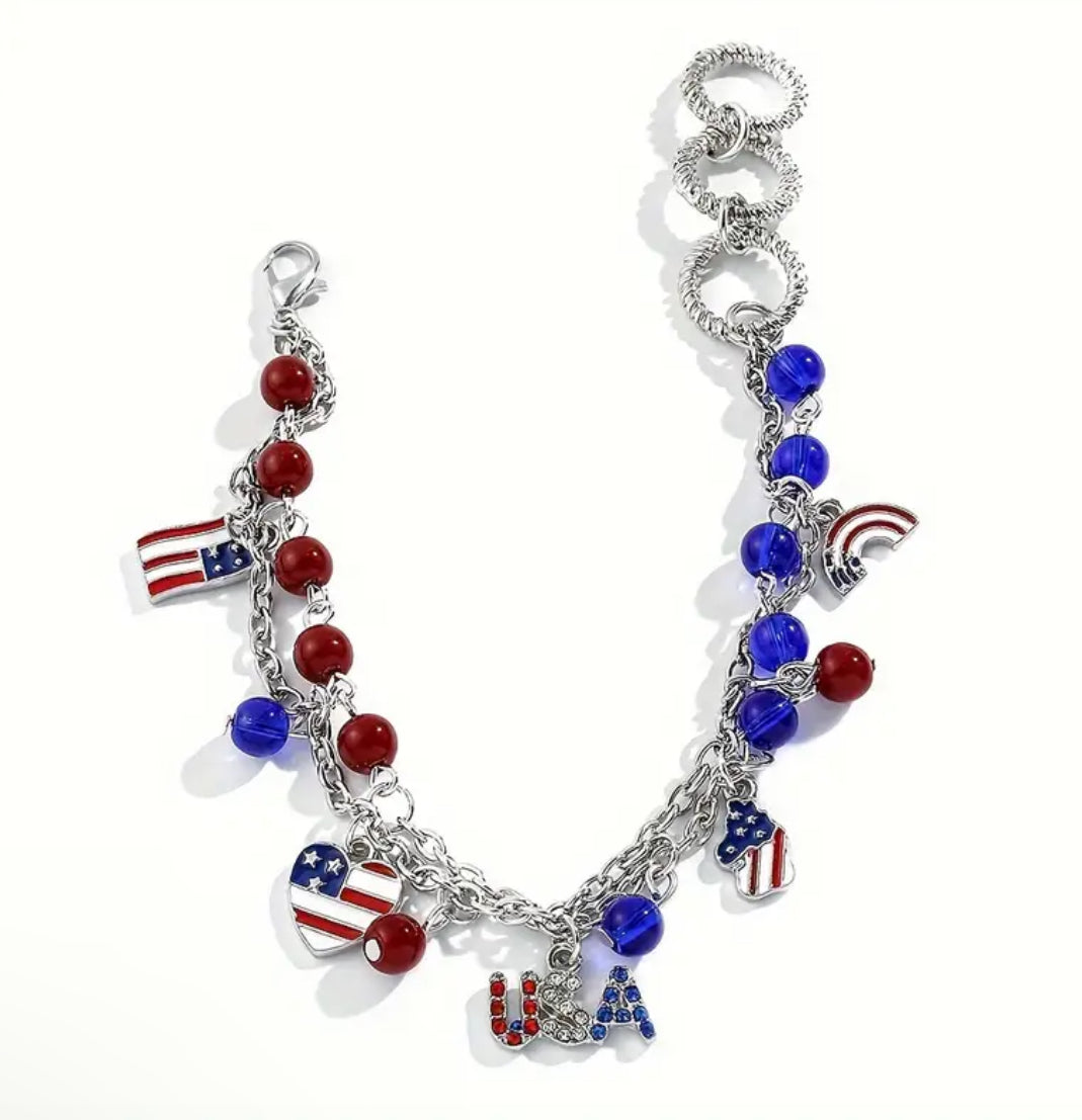 USA Flag Charm Bracelet