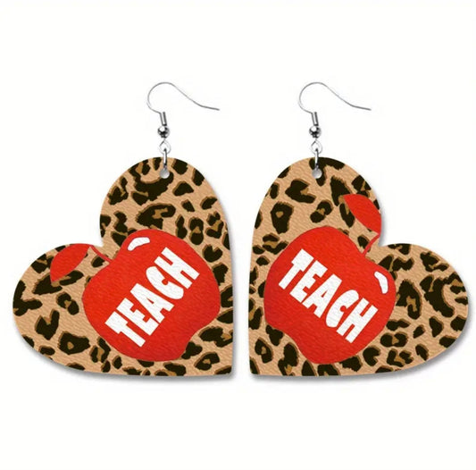 Heart Shaped Teach Earrings w/Apple