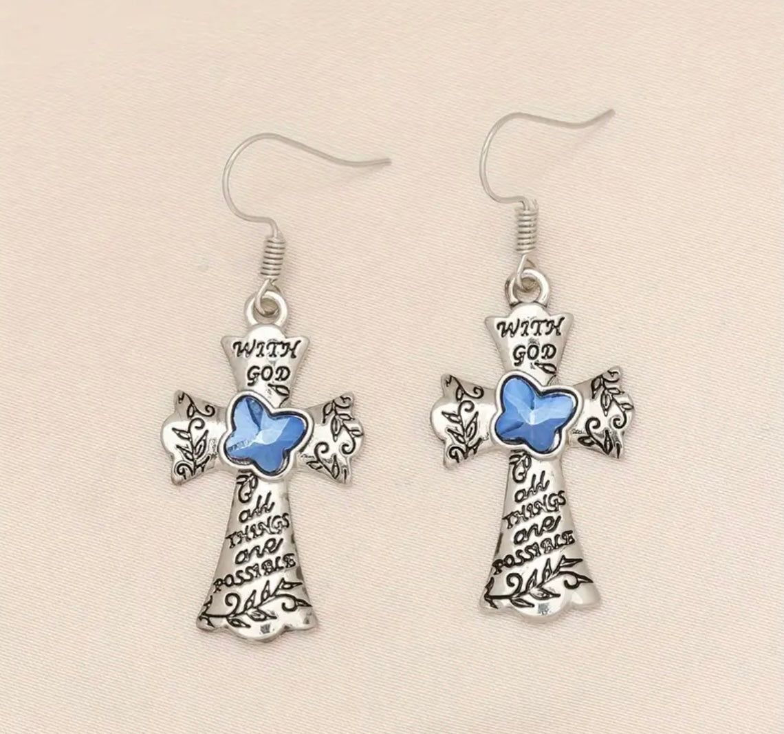 With God All Things Are Possible Cross Earrings