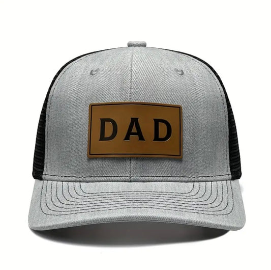 Gray and Black Hat with Dad Leather Patch