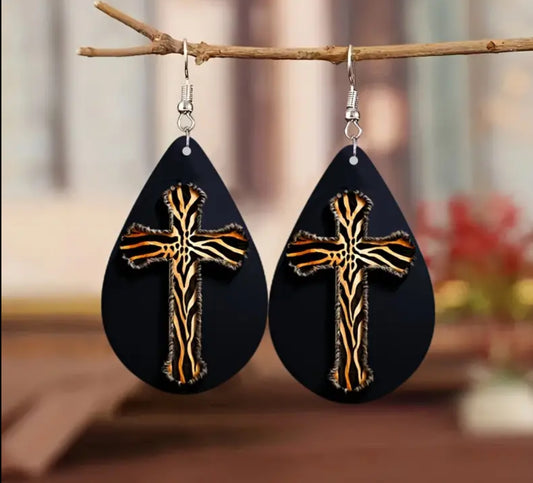 Beautiful Tiger Stripe Cross Earrings
