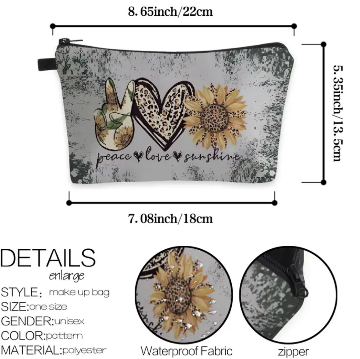 Peace, Love, Sunshine Cosmetic Bag