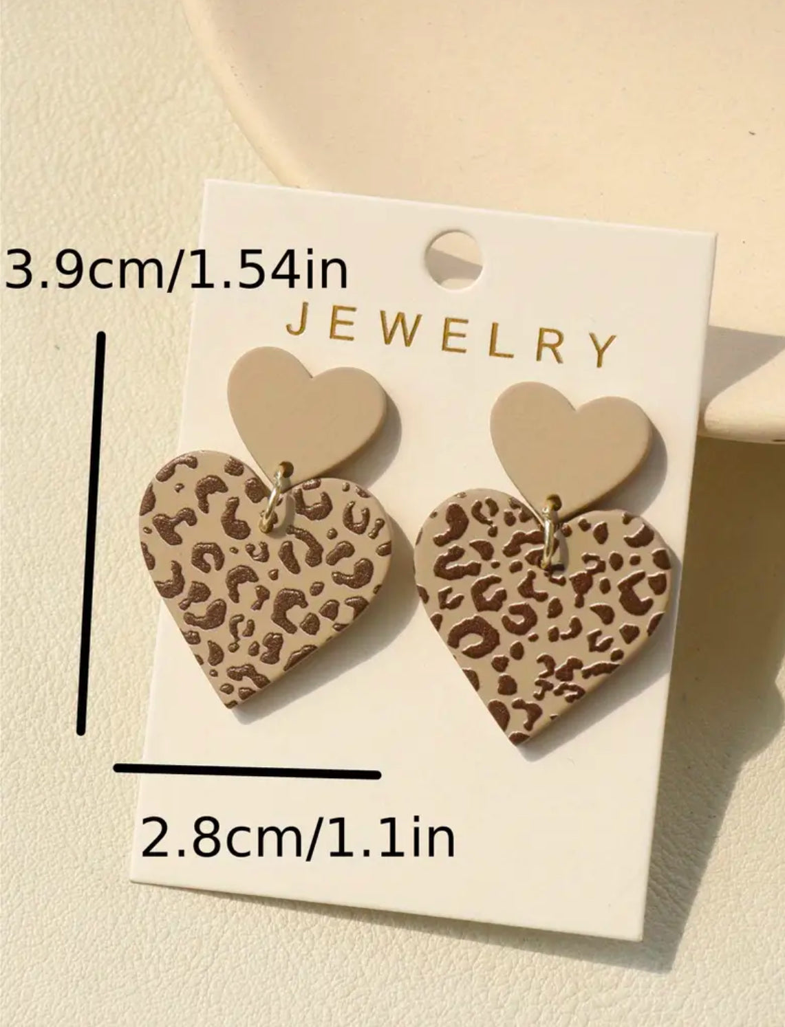 Adorable Heart Shape Dangle Earrings - Heart Shape Coffee Color Leopard Pattern