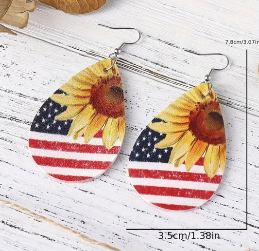 Sunflower & USA Flag earrings