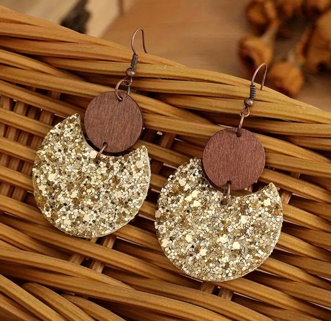 Beautiful Crescent Shape Sequins Dangle Earrings