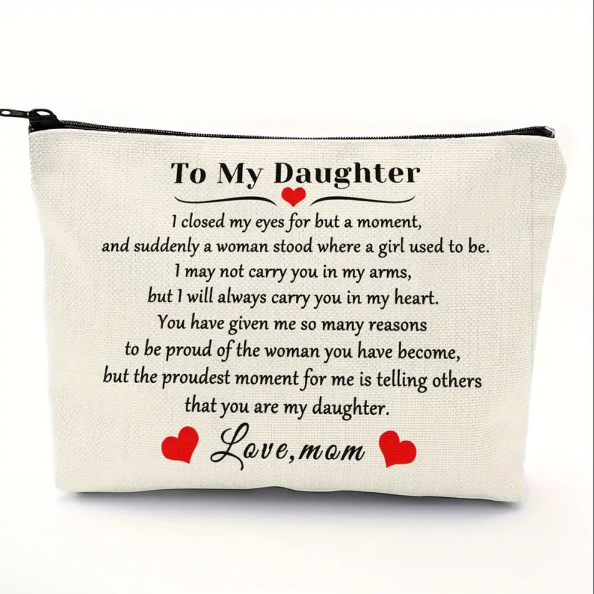 Sweet Note from Mom to Daughter on Makeup Bag