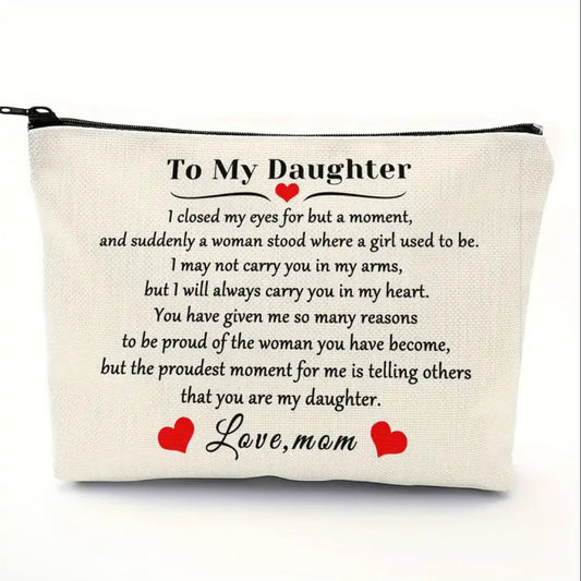 Sweet Note from Mom to Daughter on Makeup Bag