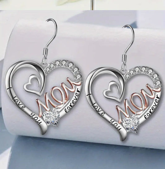 Mom I Love You Forever Heart Earrings