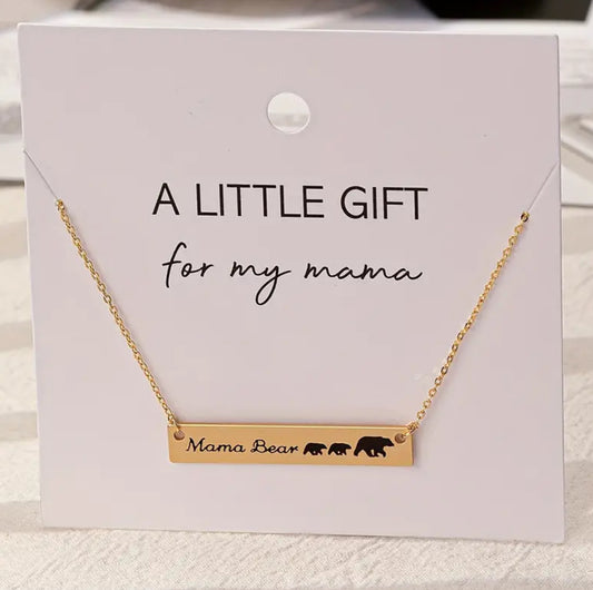 MAMA Bear Design Metal Bar Necklace