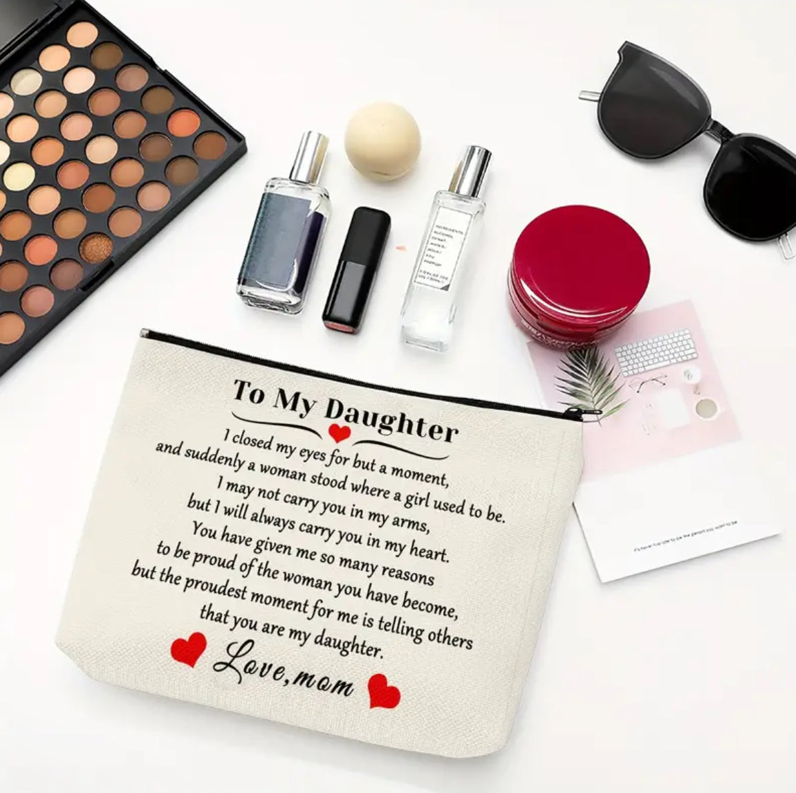 Sweet Note from Mom to Daughter on Makeup Bag