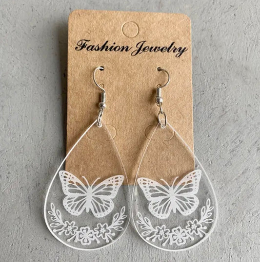 Beautiful White Butterfly and Flower Earrings