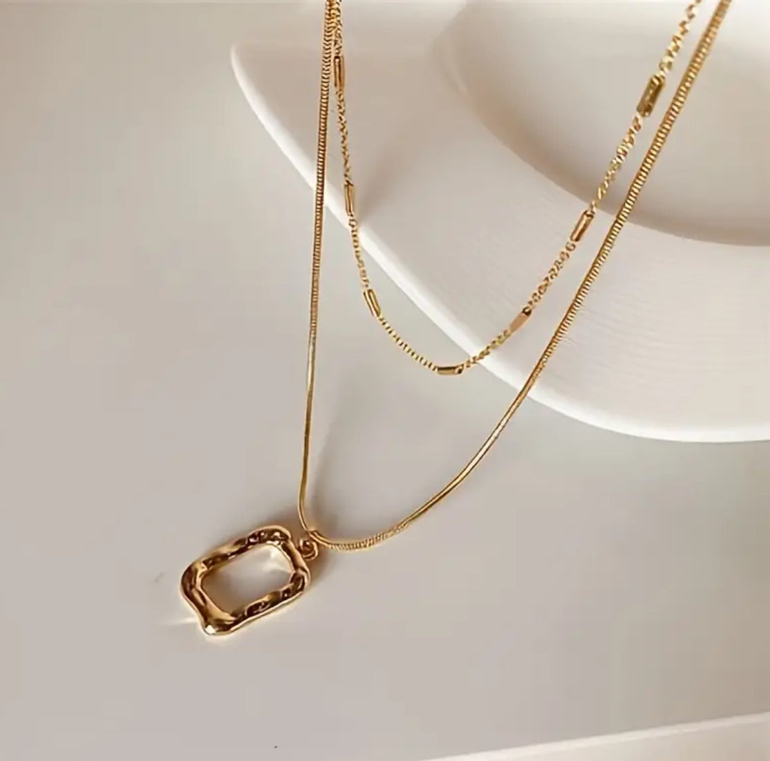 Beautiful 18k Gold Plated Pendant Necklace- Double Layer