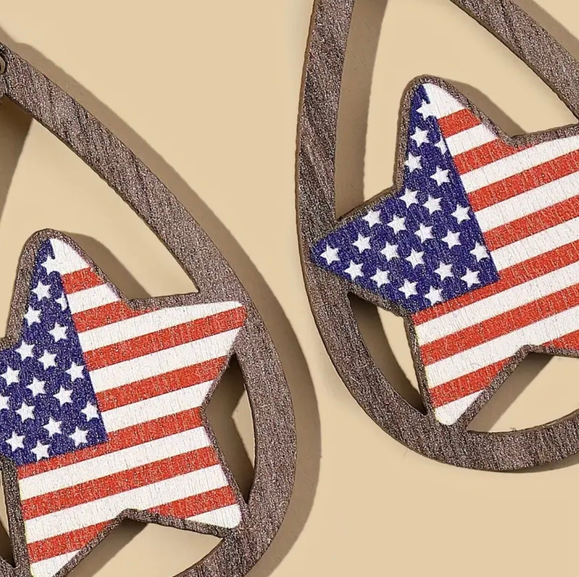Beautiful American Flag Star Wood Earrings