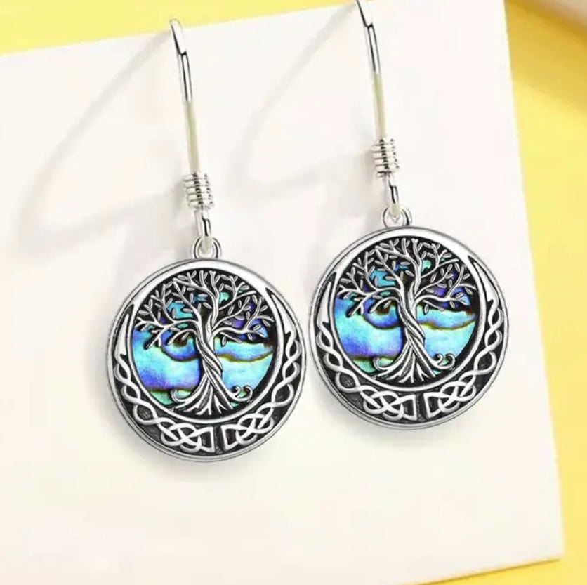 3pcs Beautiful Tree Of Life Round Pendant Necklace & Earrings Set