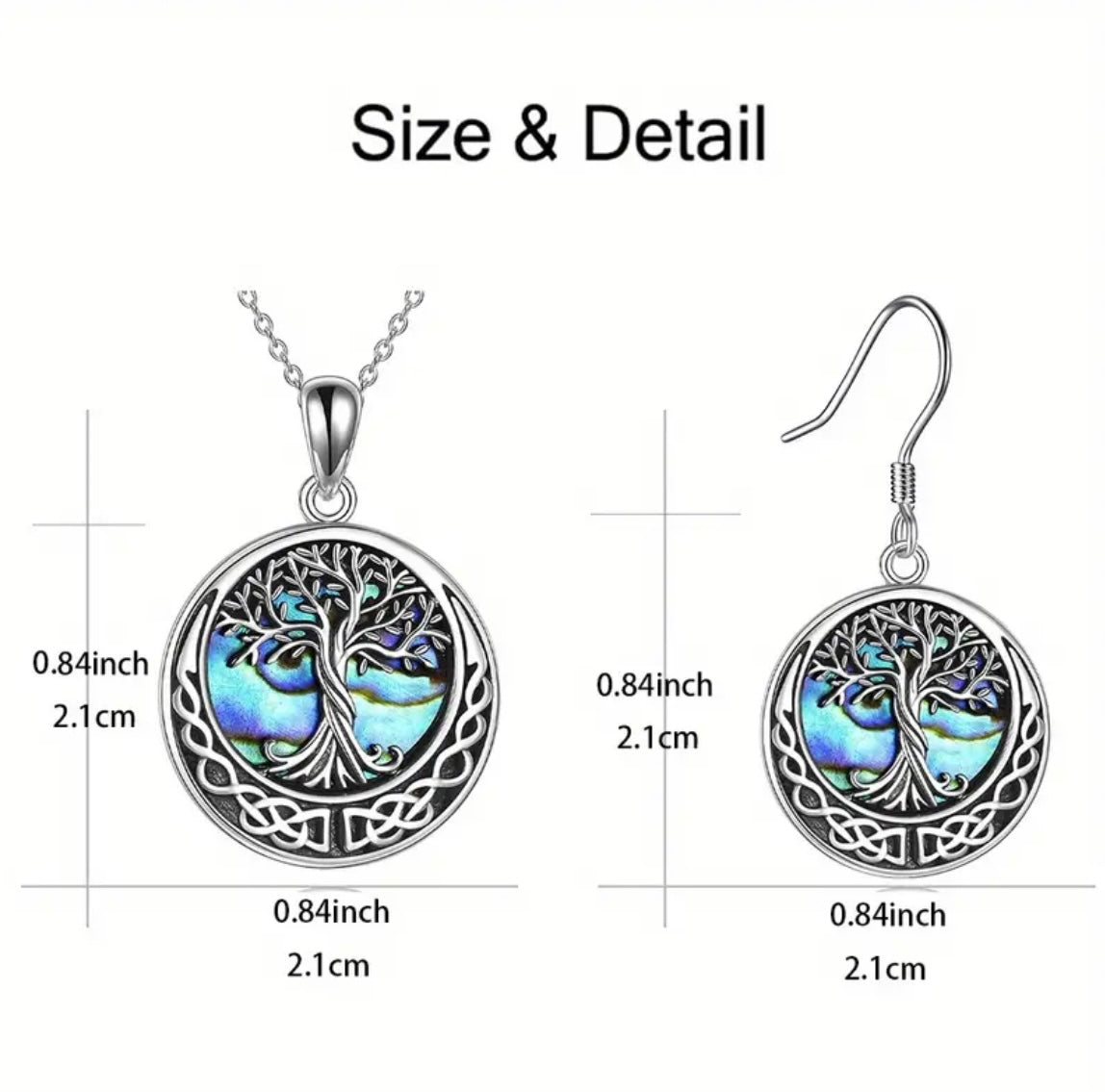 3pcs Beautiful Tree Of Life Round Pendant Necklace & Earrings Set