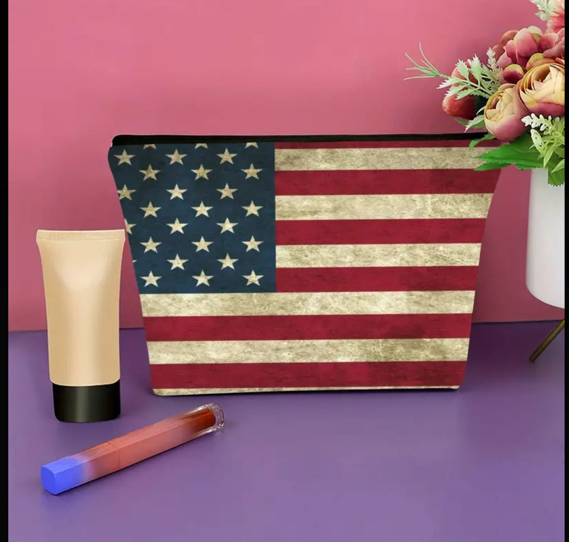 United States Flag Makeup Bag