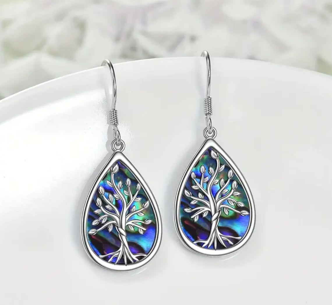 Tree Of Life Waterdrop Pendant Necklace And Earrings Set