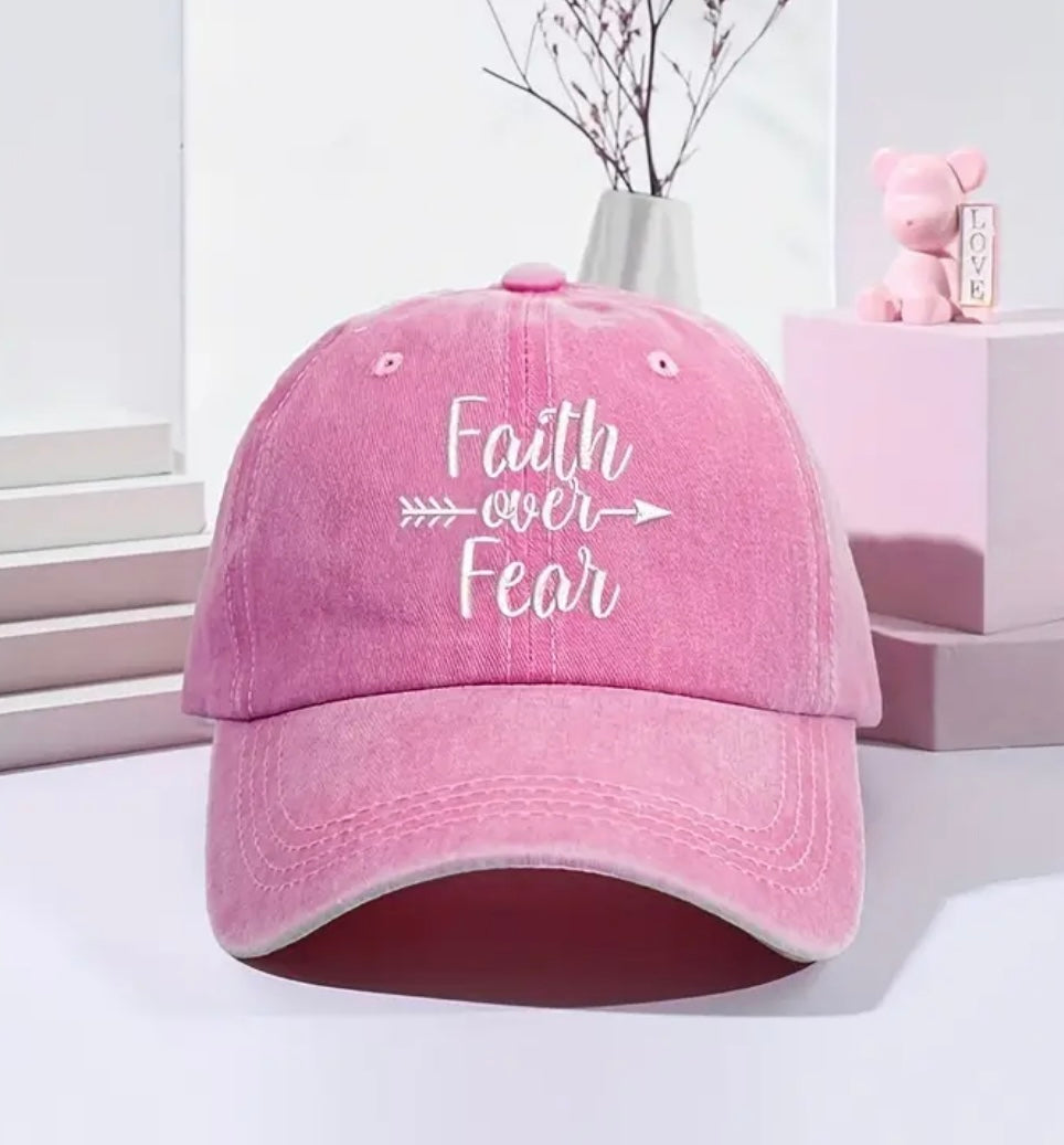 Faith Over Fear Embroidered Distressed Hat