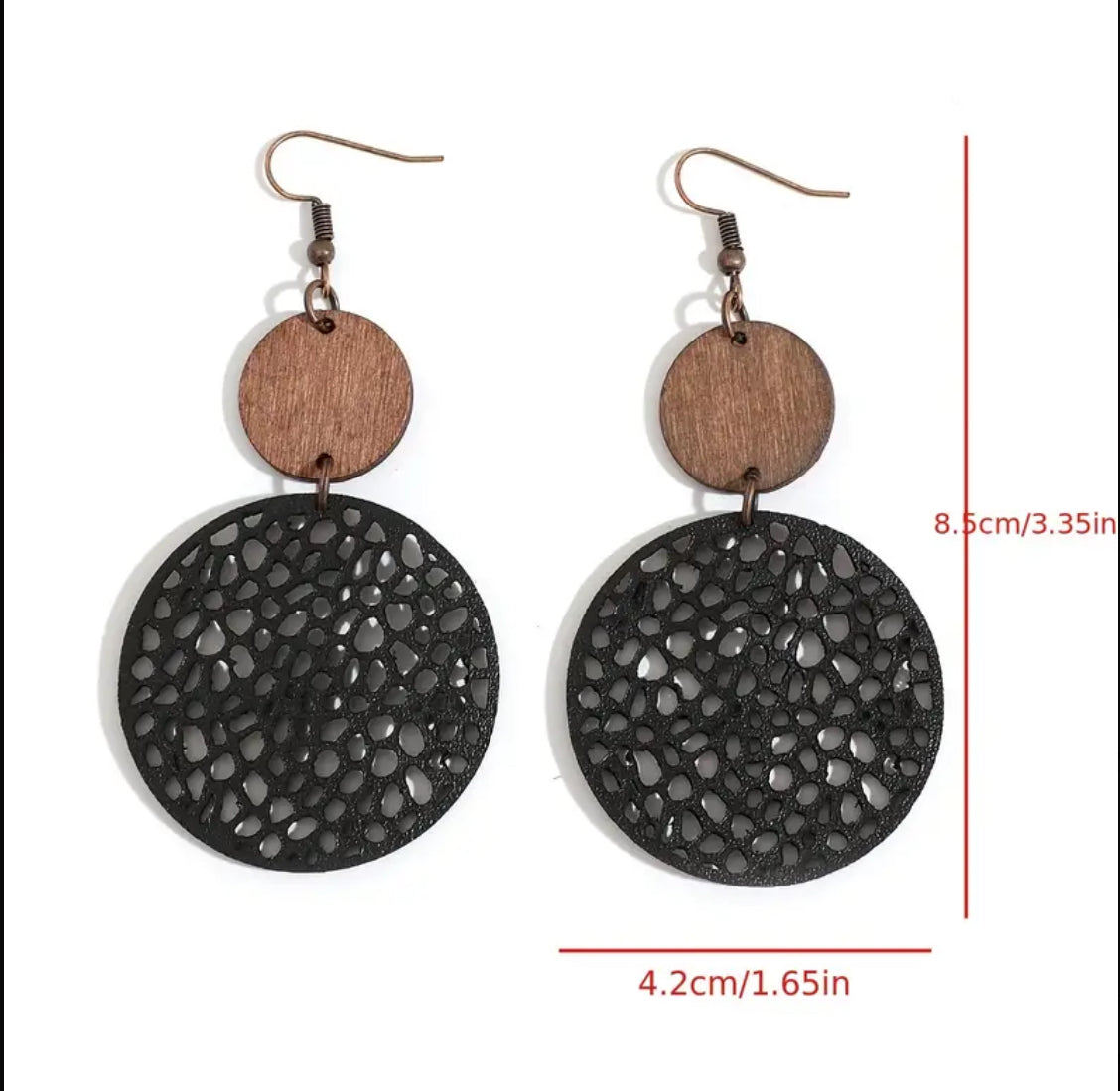 Beautiful Round Black Retro Bohemian Style Wooden Earrings