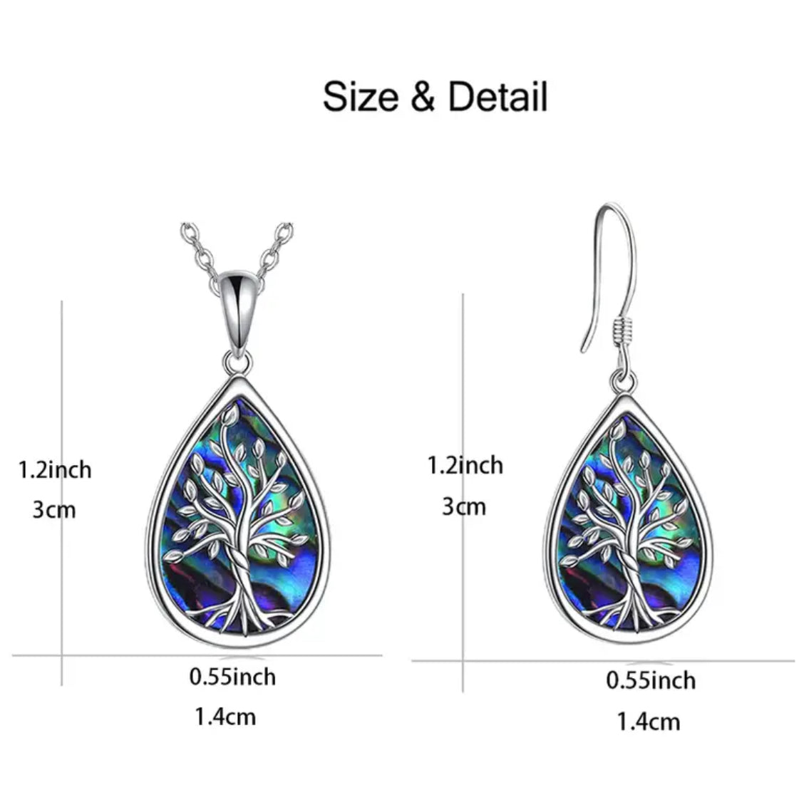 Tree Of Life Waterdrop Pendant Necklace And Earrings Set