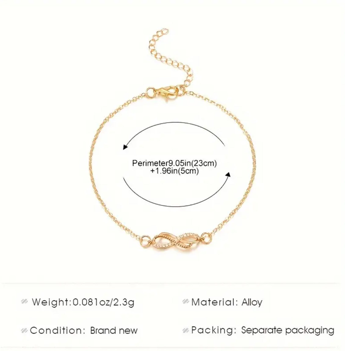 Beautiful Infinity Symbol Anklet Bracelet w/Rhinestones