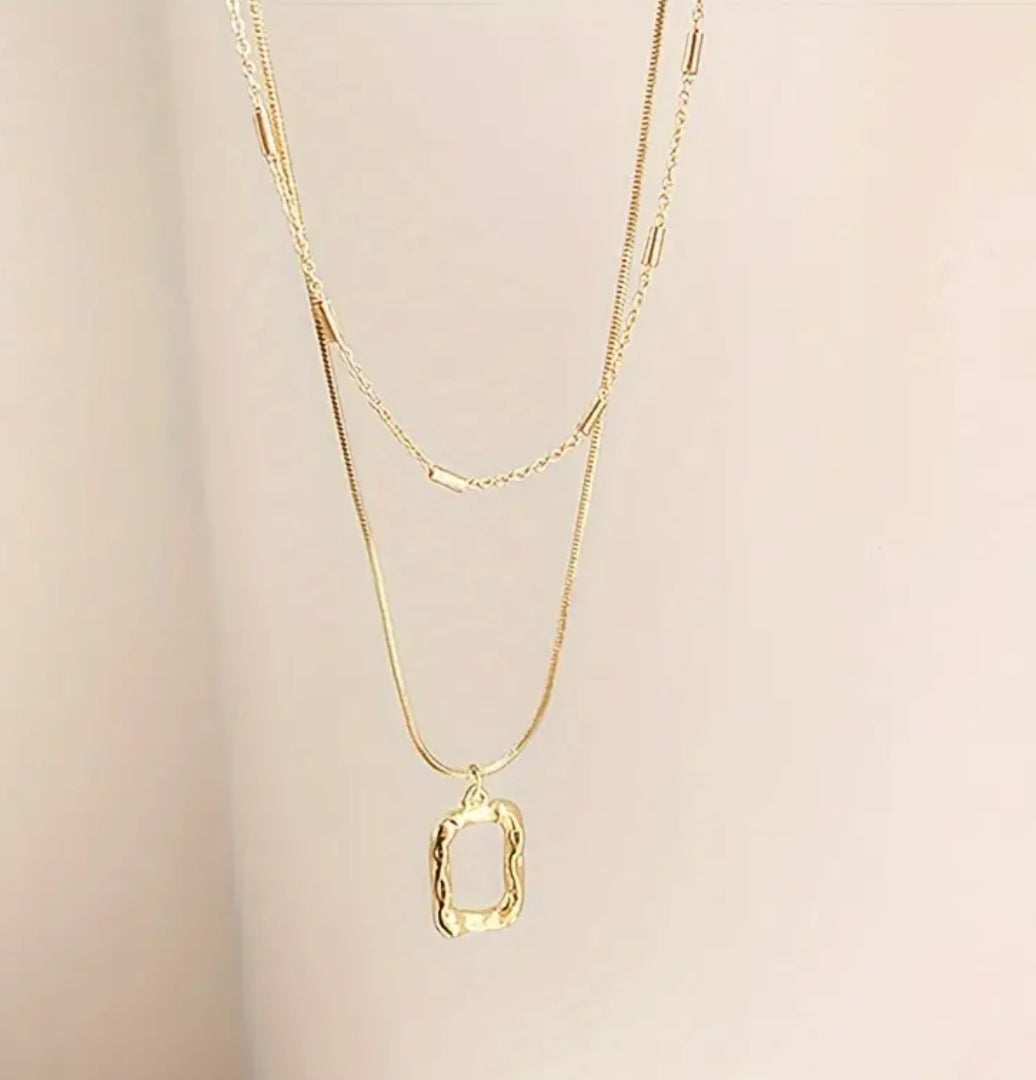 Beautiful 18k Gold Plated Pendant Necklace- Double Layer