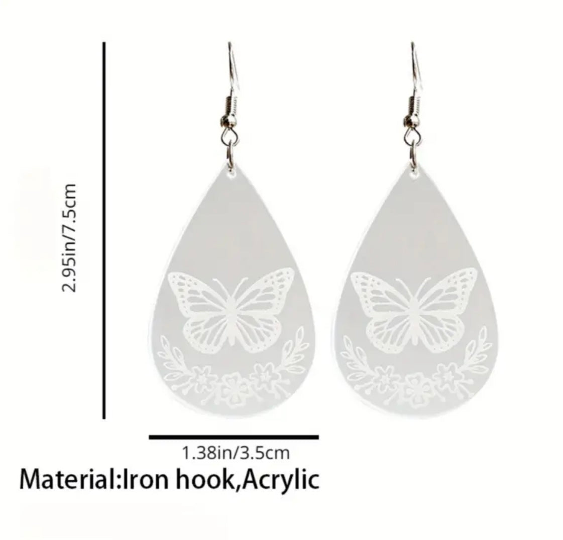 Beautiful White Butterfly and Flower Earrings