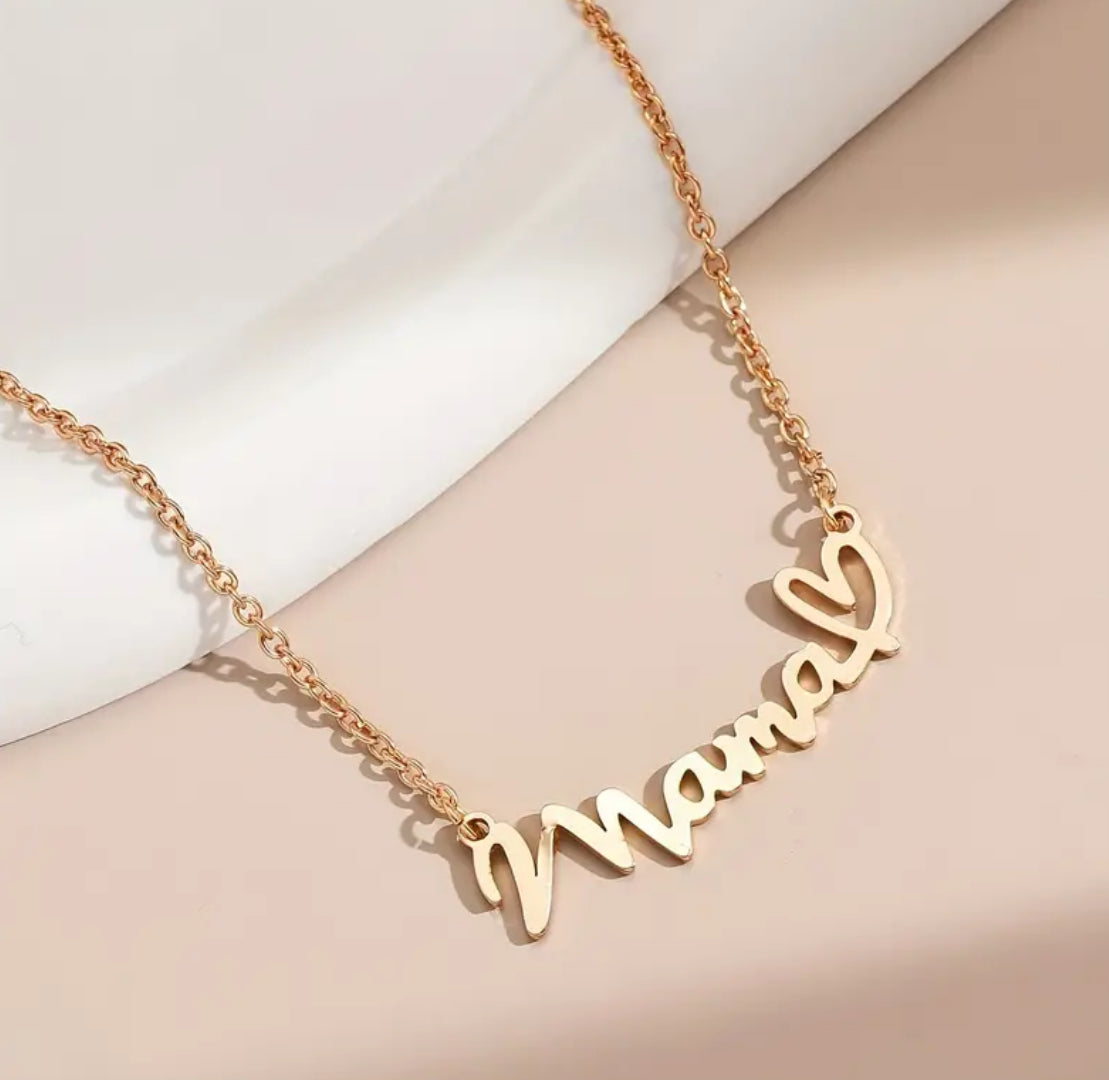 Beautiful MAMA Necklace Gold or Silver with Heart