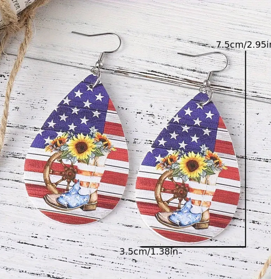 Patriotic Sunflower and Boot Earrings