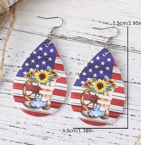 Patriotic Sunflower and Boot Earrings