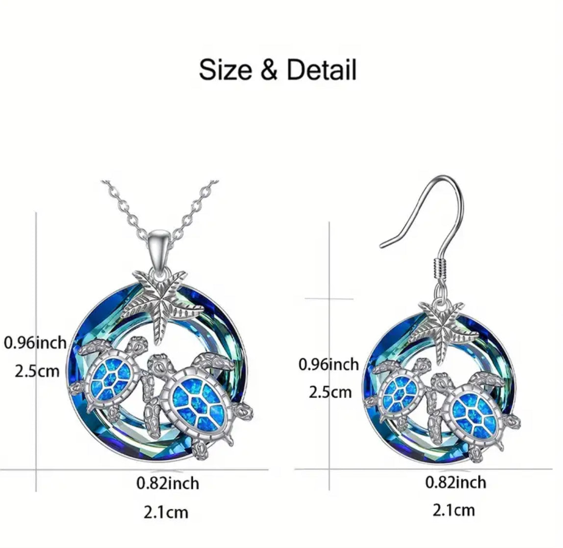 Beautiful 3pcs Sea Turtles And Starfish Round Earrings & Necklace Set