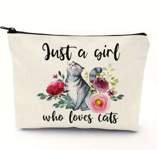Just A Girl Who Loves Cats Zipper Makeup Bag