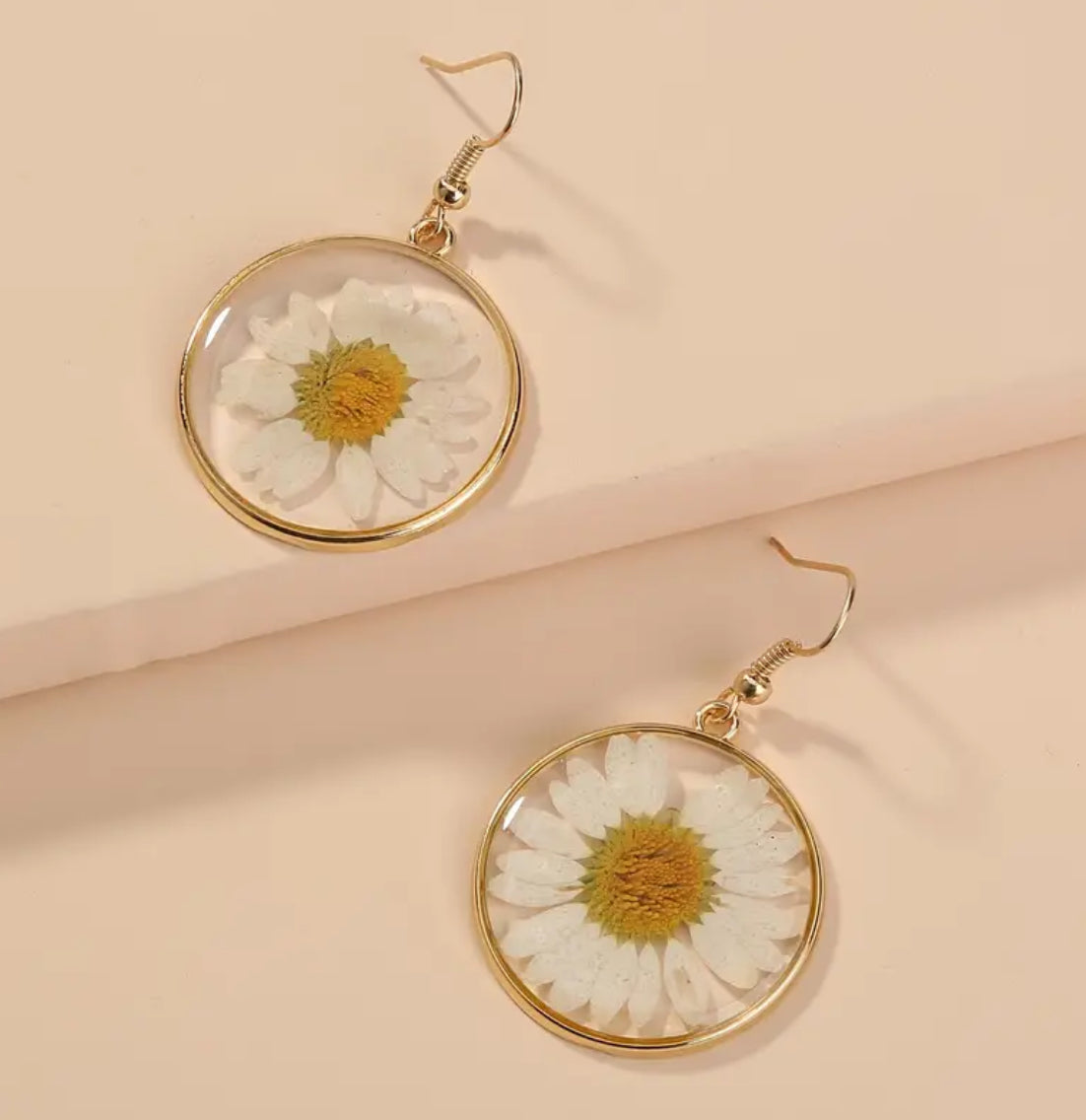 Beautiful White Chrysanthemum Circle Earrings- Gold or Silver