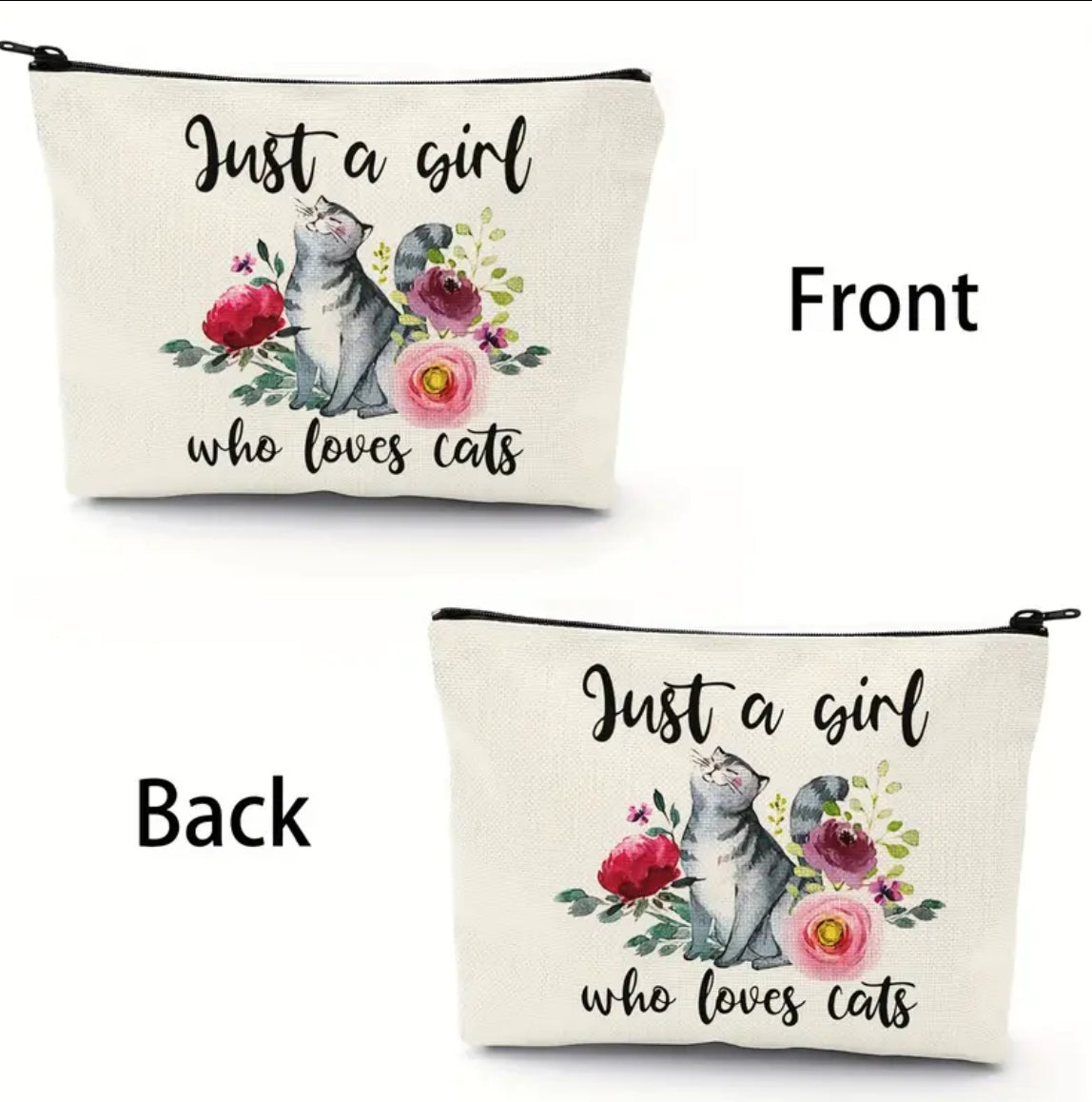 Just A Girl Who Loves Cats Zipper Makeup Bag