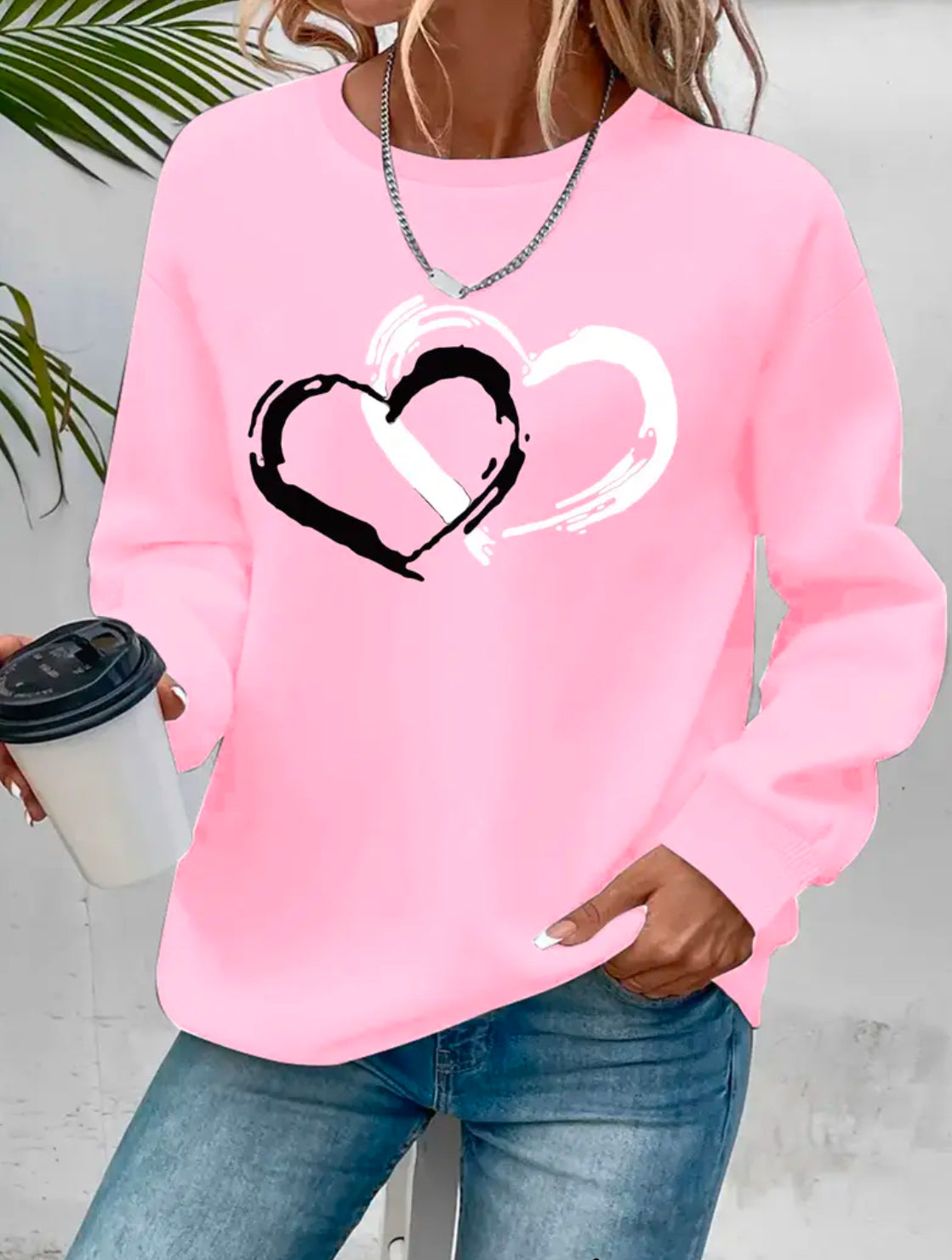 Cute & Warm Double Heart Pink Sweatshirt