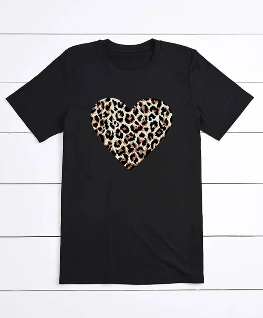 Leopard Print Heart Woman’s Shirt- Size Medium