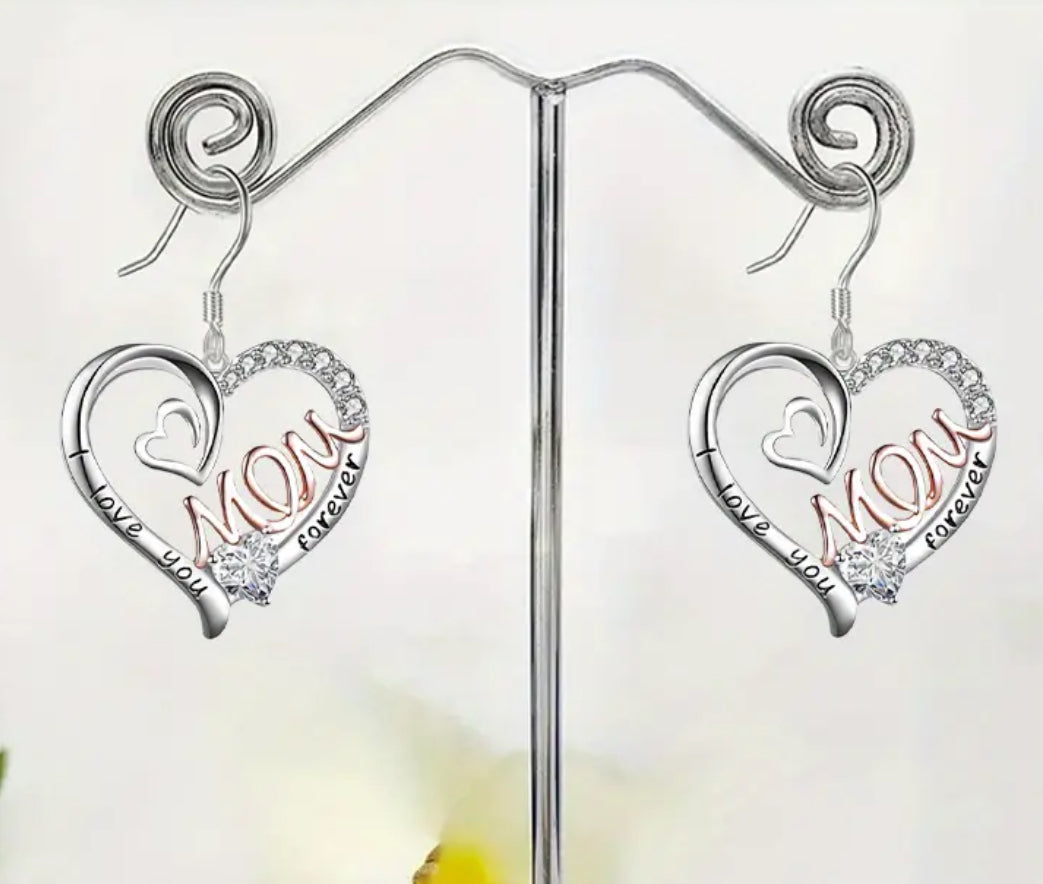Mom I Love You Forever Heart Earrings