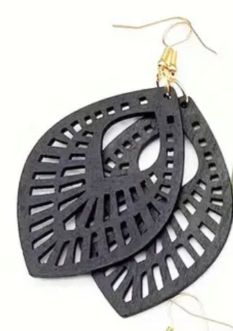Colorful Leaf Shaped Wooden Dangle Earrings